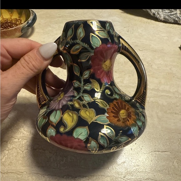 None Other - Vintage Hand Painted Floral Vase Made in Belgium Dual Handle 327